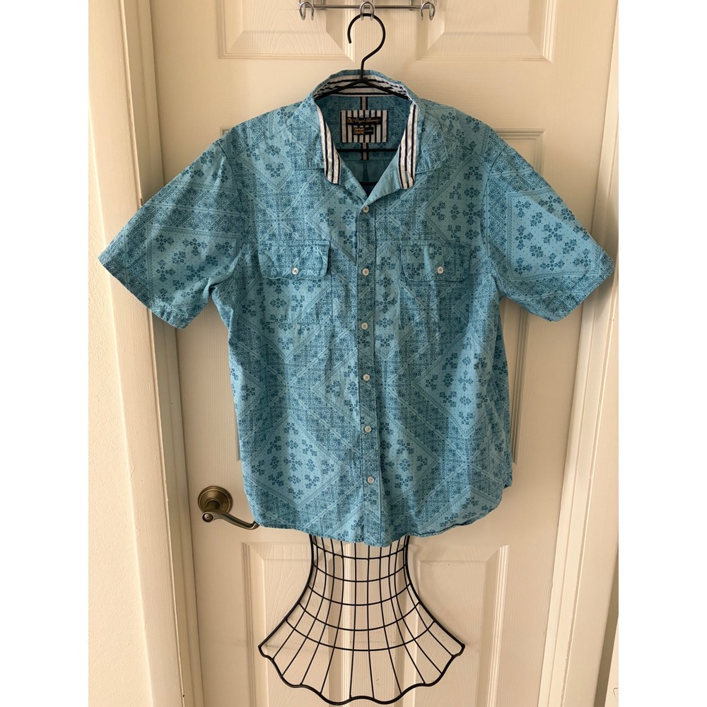English Laundry Paisley Shirt XL Blue Button‎ Up Short Sleeve Casual Summer EUC